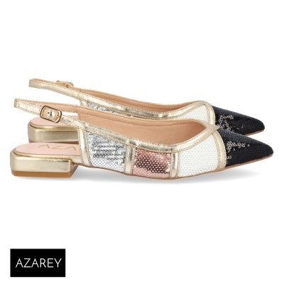 Sapatos de senhora AZAREY multicolor com lantejoulas e salto baixo dourado