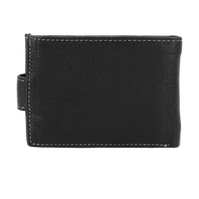 Carteira preta em couro com costuras brancas