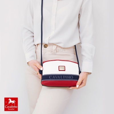 Mala de ombro pequena branca, vermelha e azul com logótipo Cavalinho