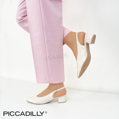Sapatos de senhora Piccadilly em verniz branco com salto médio