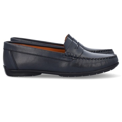 Mocassins masculinos azuis em couro com sola preta