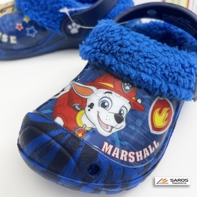 Sabatina azul infantil com interior felpudo e imagem do personagem Marshall da Paw Patrol