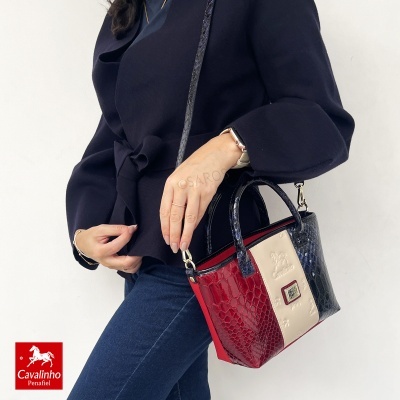 Mala Cavalinho tricolor em pele sintética com padrão de pele de cobra
