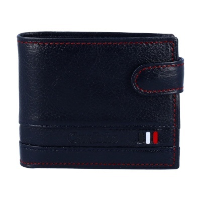 Carteira preta em pele com costuras vermelhas e marca Cavalinho