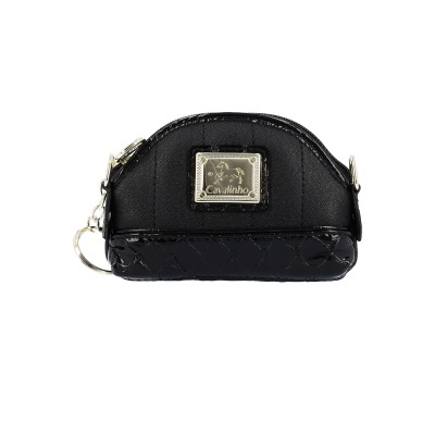 Bolsa pequena preta Cavallinho com placa metálica de cavalo e fecho prateado