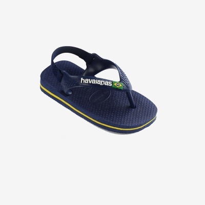 Sandália havaianas azul escuro com detalhe da bandeira do Brasil
