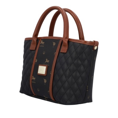 Mala de mão preta e castanha com padrões dourados Cavalinho