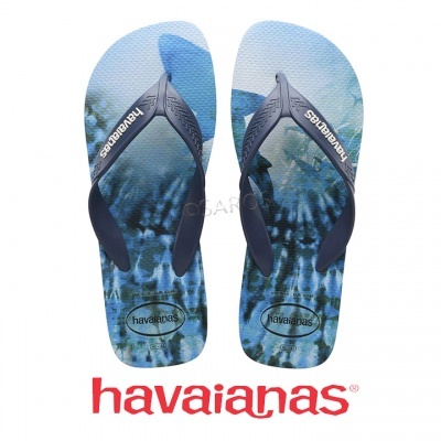 Chinelos Havaianas azul tie-dye com tiras azuis escuro e logótipo branco