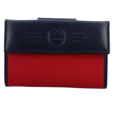 Carteira vermelha com aba preta e logótipo Cavalinho em relevo