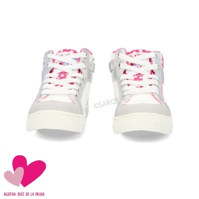 Sapatilhas brancas com detalhes cor-de-rosa para criança
