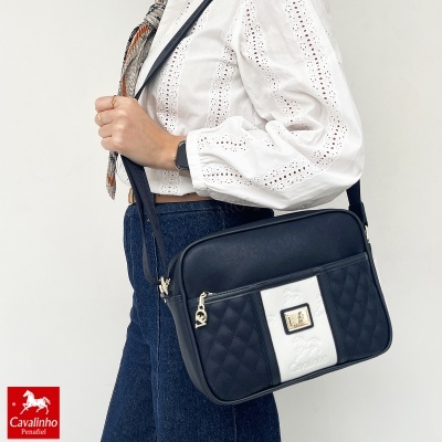 Mala de ombro preta e branca Cavalinho com padrão acolchoado e logótipo
