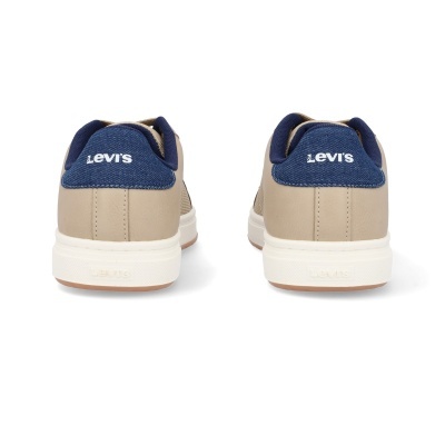 Sapatilhas Levis bege com detalhe azul escuro vistas de trás
