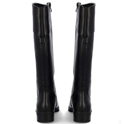 Botas altas pretas de couro sintético com fecho nas costas