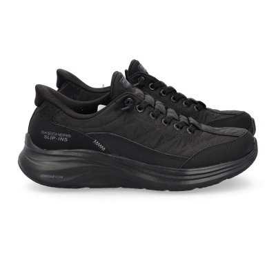 Sapatilhas pretas Skechers Slip-Ins em tecido e material sintético com sola alta
