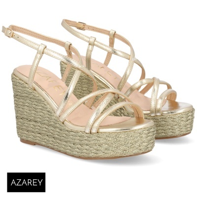 Sandálias de cunha douradas com tiras finas e base de cortiça AZAREY