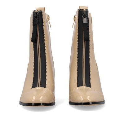 Botas ankle boot bege com fecho de correr preto frontal