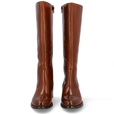 Botas altas castanhas de couro com fecho de correr lateral