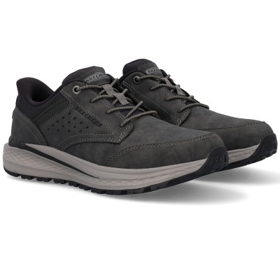 Sapatilhas cinzentas Skechers com atacadores e sola branca