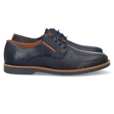 Sapatos masculinos azuis em couro com detalhes castanhos