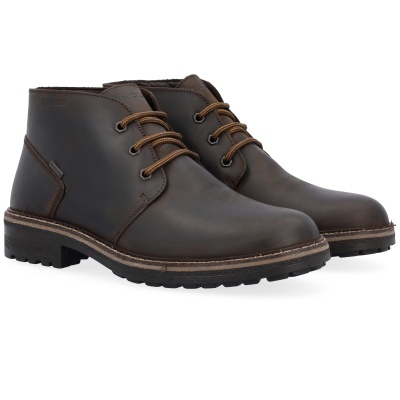 Botas castanho escuro de cabedal com atacadores e sola preta
