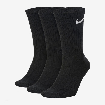 Três pares de meias pretas com logótipo Nike branco