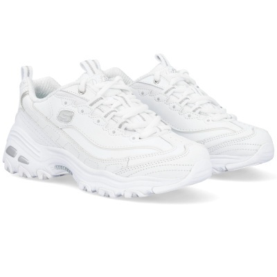 Sapatilhas brancas Skechers com detalhes cinzentos e sola robusta