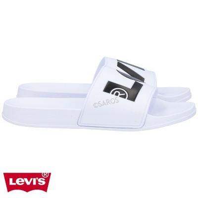 Sandálias tipo chinelo Levi's brancas com tira larga com detalhe preto e branco