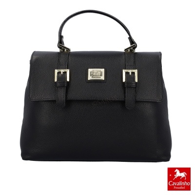 Mala de senhora preta em pele com alça e fecho metálico Cavalinho Penafiel