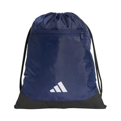 Mochila tipo saco azul escuro com fecho zip e logótipo Adidas branco