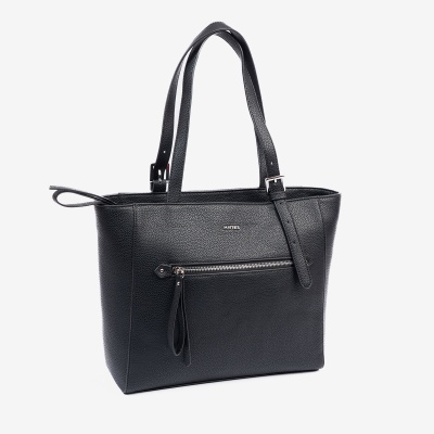 Mala de mão preta em pele com fecho de correr frontal e alças duplas.