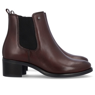 Botas Chelsea femininas castanhas com elástico preto e salto baixo