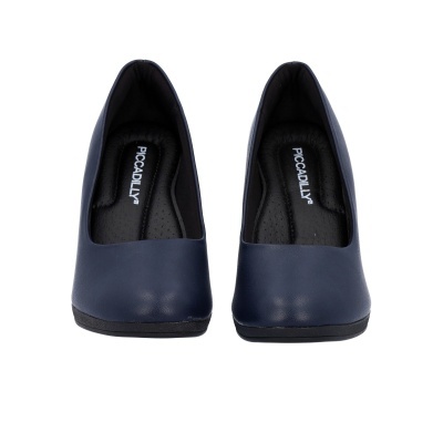 Sapatos femininos azuis escuros com salto baixo