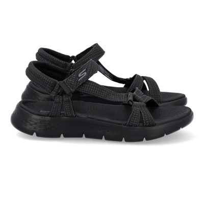 Sandálias pretas Skechers com tiras ajustáveis e sola preta