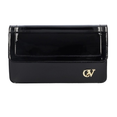 Carteira preta de verniz com logótipo dourado CV