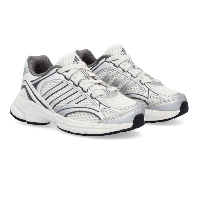 Sapatilhas de corrida Adidas brancas e cinzentas com malha e sola de borracha
