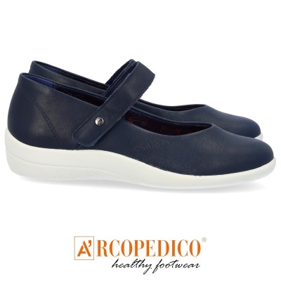 Sapatos femininos Mary Jane azuis com sola branca e tira ajustável