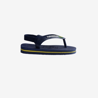 Sandália Havaianas criança azul escuro com bandeira do Brasil e tira ajustável