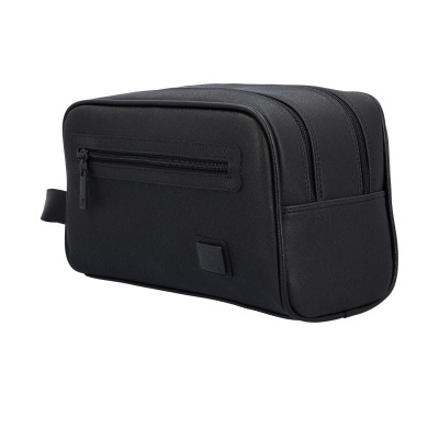 necessaire preta com dois compartimentos principais e bolso frontal com fecho