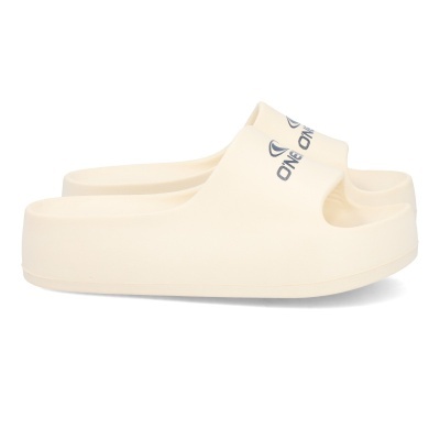 Chinelos plataforma cor creme com texto ONE ONE