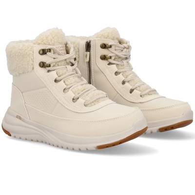 Botas de inverno bege com pelo e atacadores