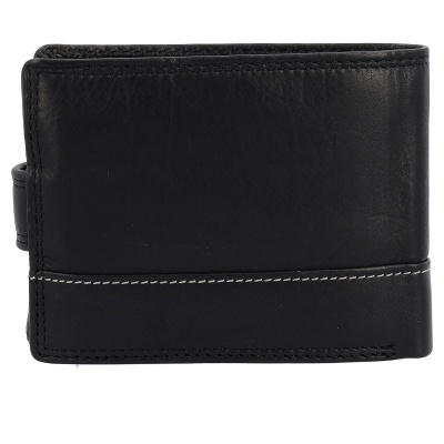 Carteira masculina de couro preto com costura branca