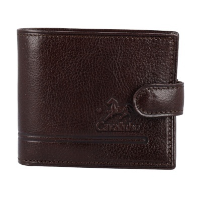 Carteira castanha em pele com fecho e logotipo Cavalinho