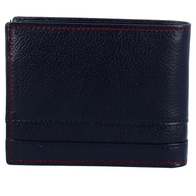 Carteira masculina em couro preto com costuras vermelhas