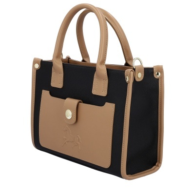 Mala de mão preta e castanho claro com bolso frontal