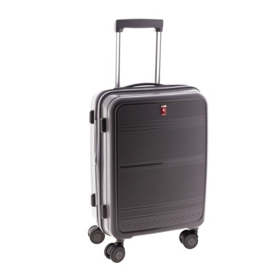 Mala de viagem rígida preta com alça télescopica e quatro rodas