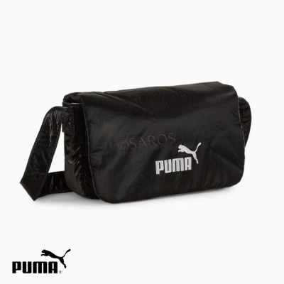 Bolsa preta brilhante da Puma com logotipo branco