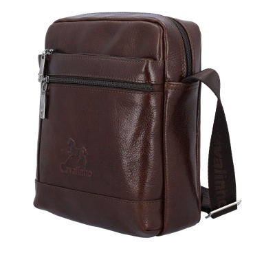 Mala a tiracolo castanha escura em pele com fecho e alça preta