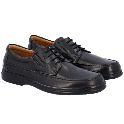 Sapatos de pele pretos para homem com atacadores pretos e interior castanho