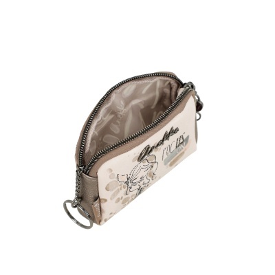 Carteira pequena bege com padrão Anekke e fecho de correr