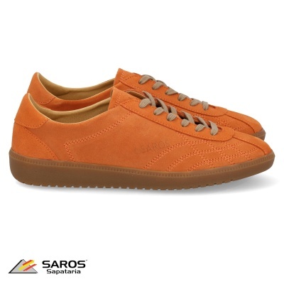 Sapatilhas laranja Saros em camurça com sola castanha e atacadores cinza